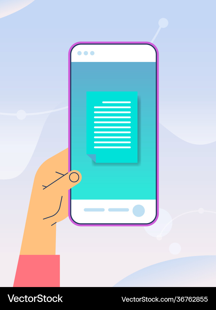 Human hand using mobile app online data statistics vector image