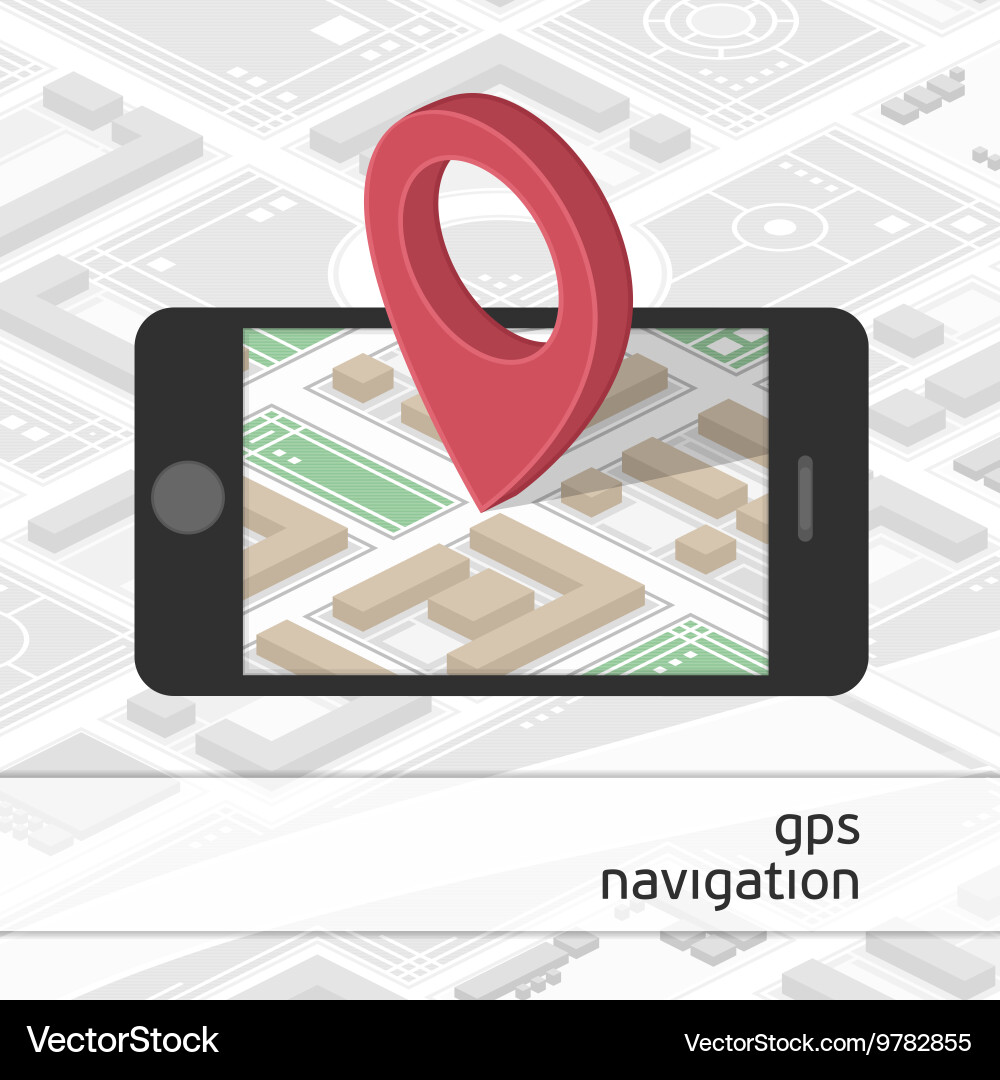 Mobile phone with gps mark on the map vector image