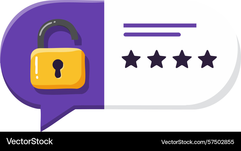 Security padlock with five star rating in speech Security padlock with five star rating in speech Vector Image