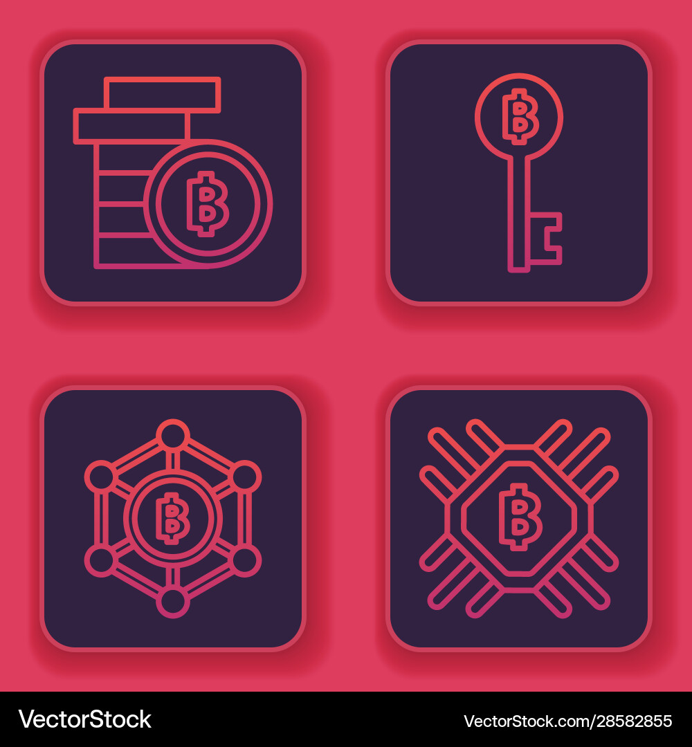 Set line cryptocurrency coin bitcoin blockchain Vector Image