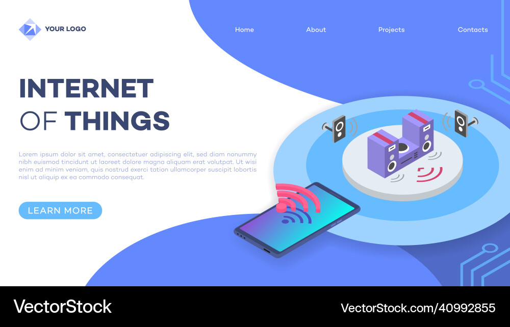 Smart Home Stereo System Landing Page Template Smart Home Stereo System Landing Page Template vektorbild