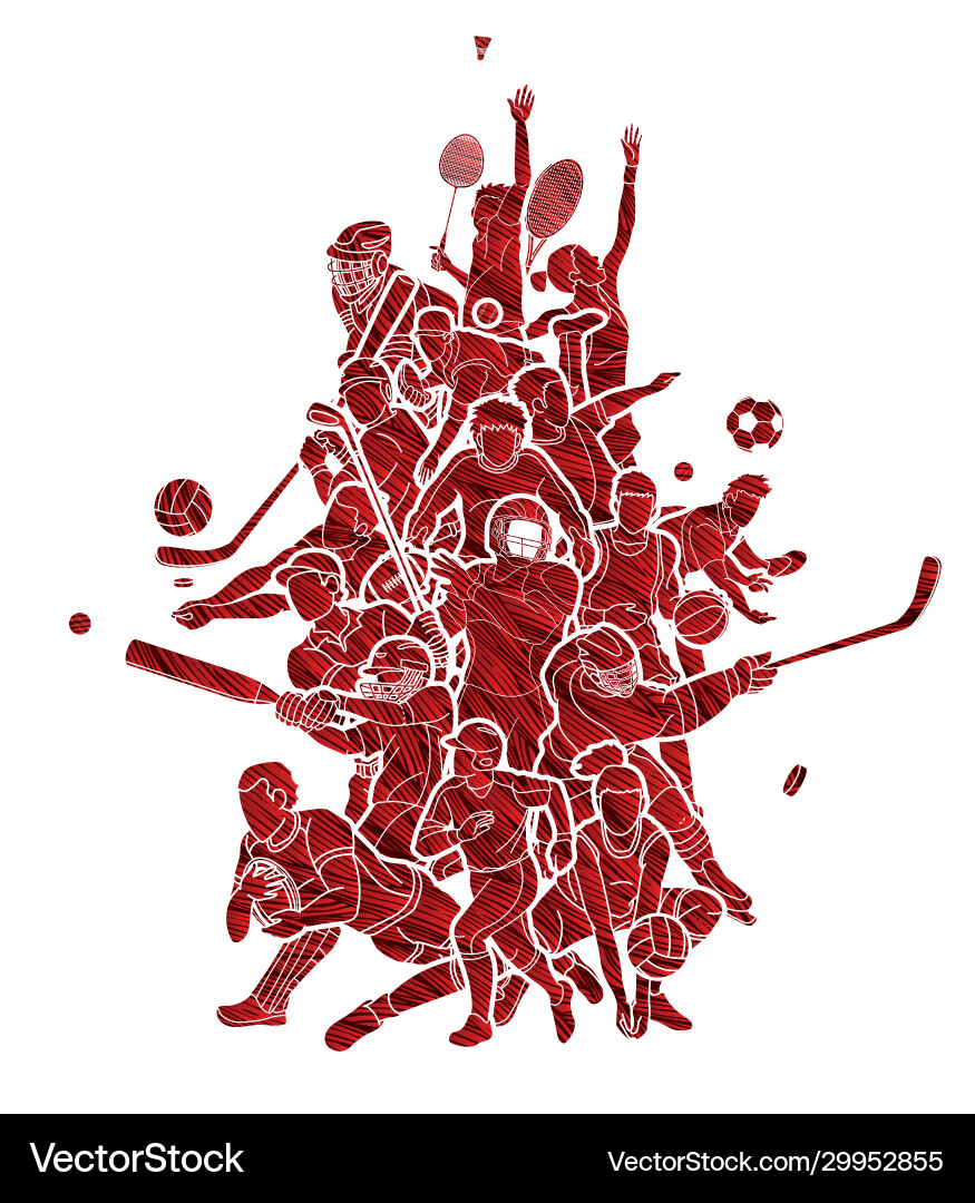 Sports mix sport players action Sports mix sport players action vector image