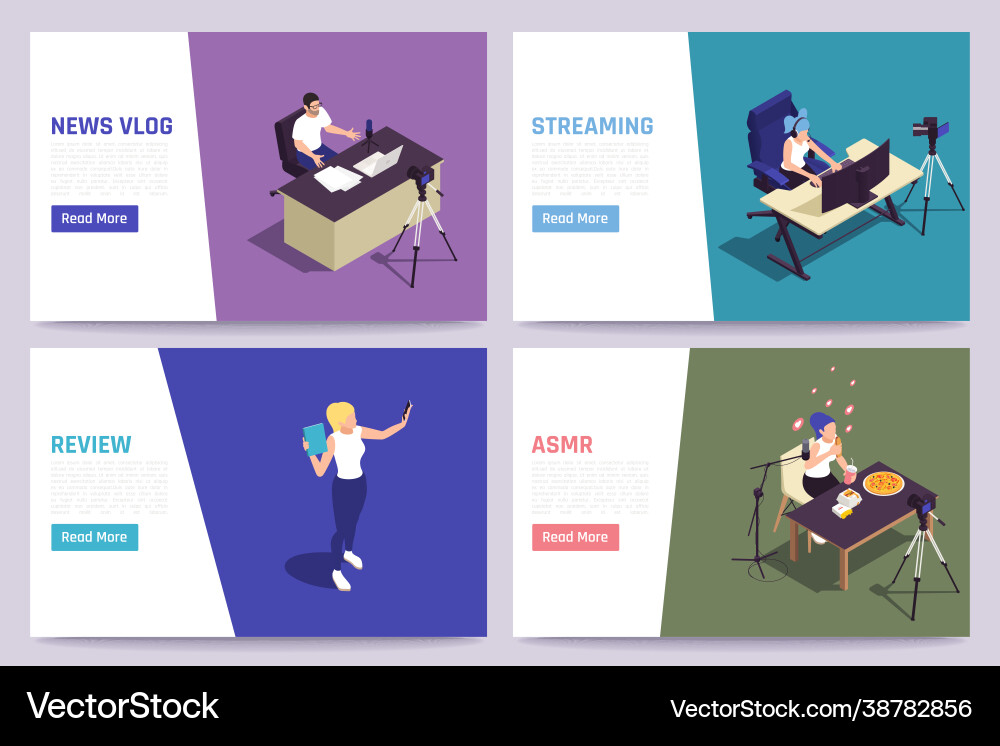 Blogger vlogger webpages set Blogger vlogger webpages set vector image