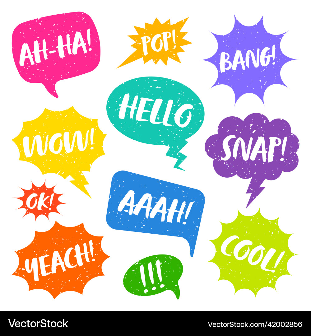 Colorful grunge comic speech bubbles Colorful grunge comic speech bubbles vector image