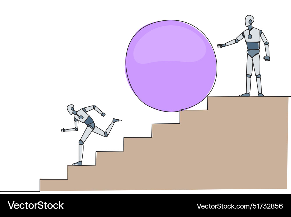 Continuous one line drawing robotic running down Continuous one line drawing robotic running down Vector Image