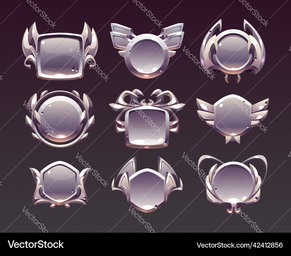 Game level metallic ui icons empty silver badges vector image