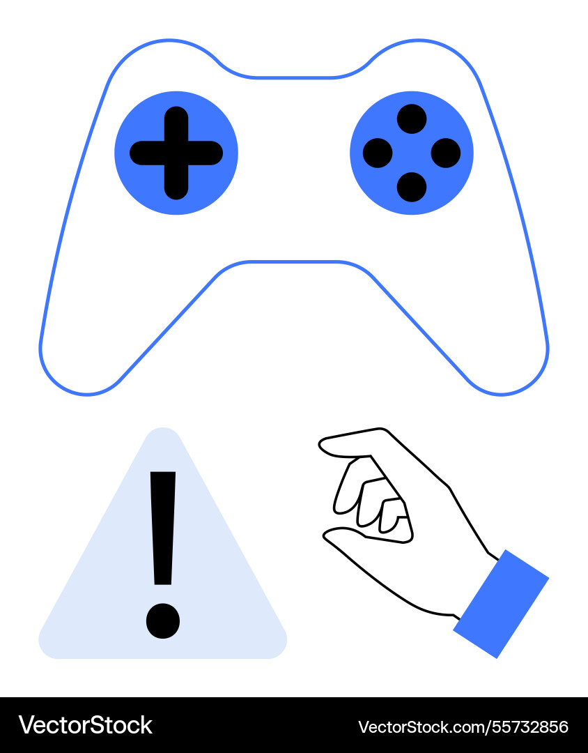 Gaming controller with alert warning and hand Gaming controller with alert warning and hand vector image