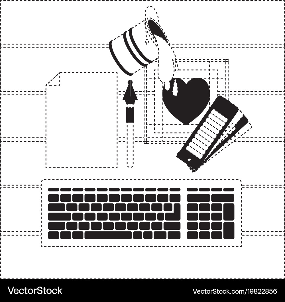 Keyboard computer and drawing tools over desk vector image