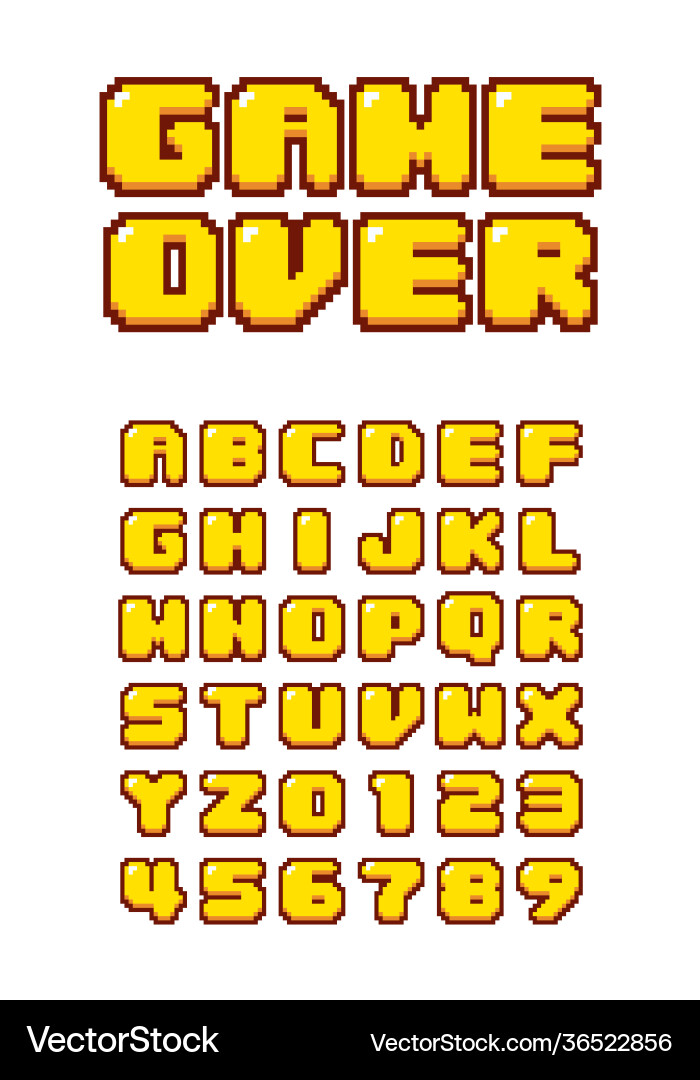 Pixel video game font 8-bit symbols letters Pixel video game font 8-bit symbols letters vector image