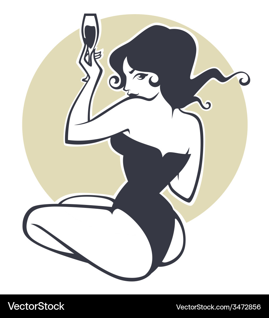 Retro Pinup Girl with Champagne Vector Image