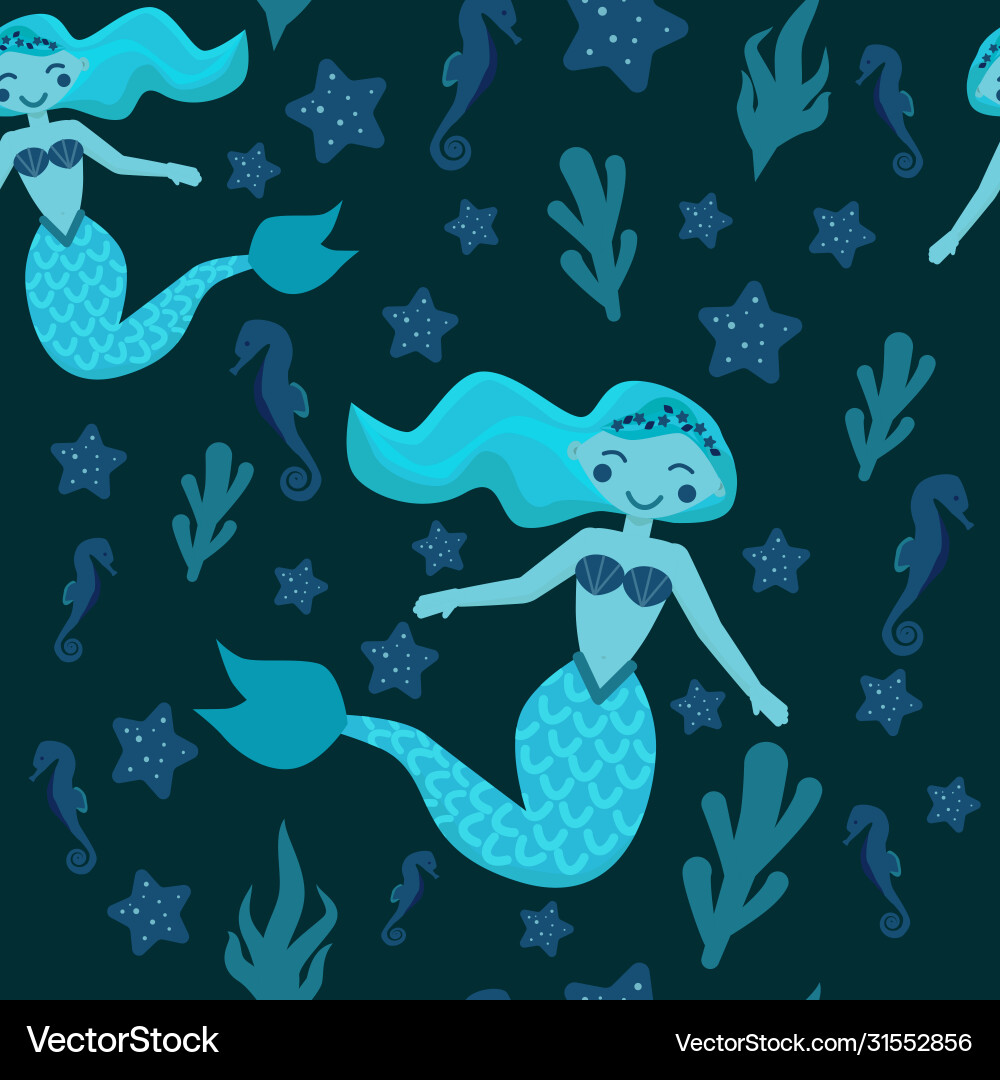 Seamless pattern with floating mermaids Seamless pattern with floating mermaids Vector Image