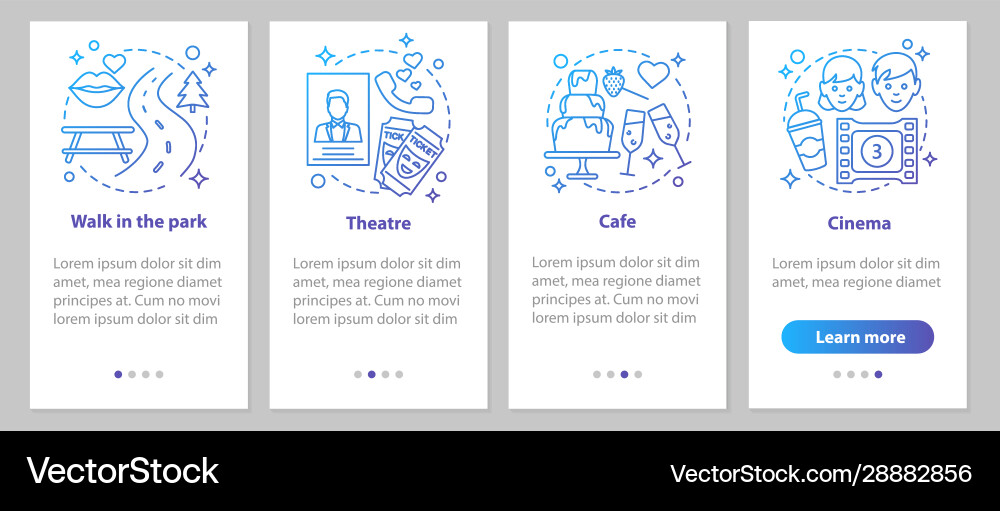 Types dates onboarding mobile app page screen vector image