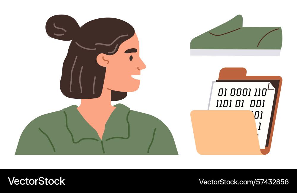 Woman in profile looking at binary code Woman in profile looking at binary code vector image