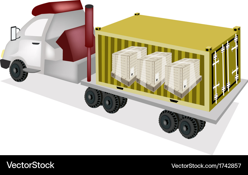 A trailer loading wooden crates in cargo container Vector Image