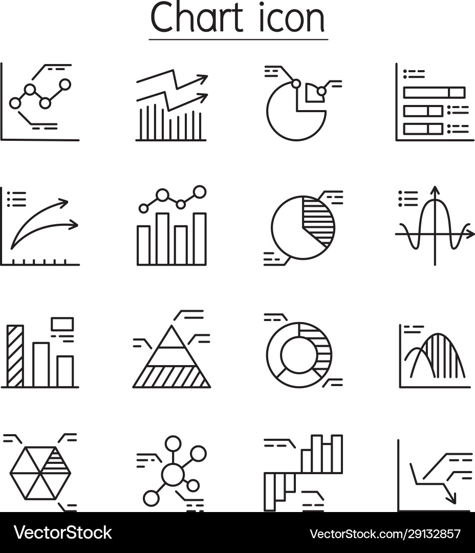 Chart graph diagram information icon set in thin Chart graph diagram information icon set in thin vector image