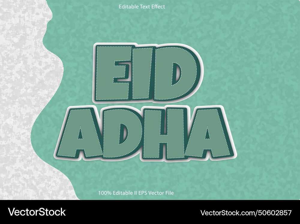 Eid adha editable text effect 3d emboss gradient Vector Image