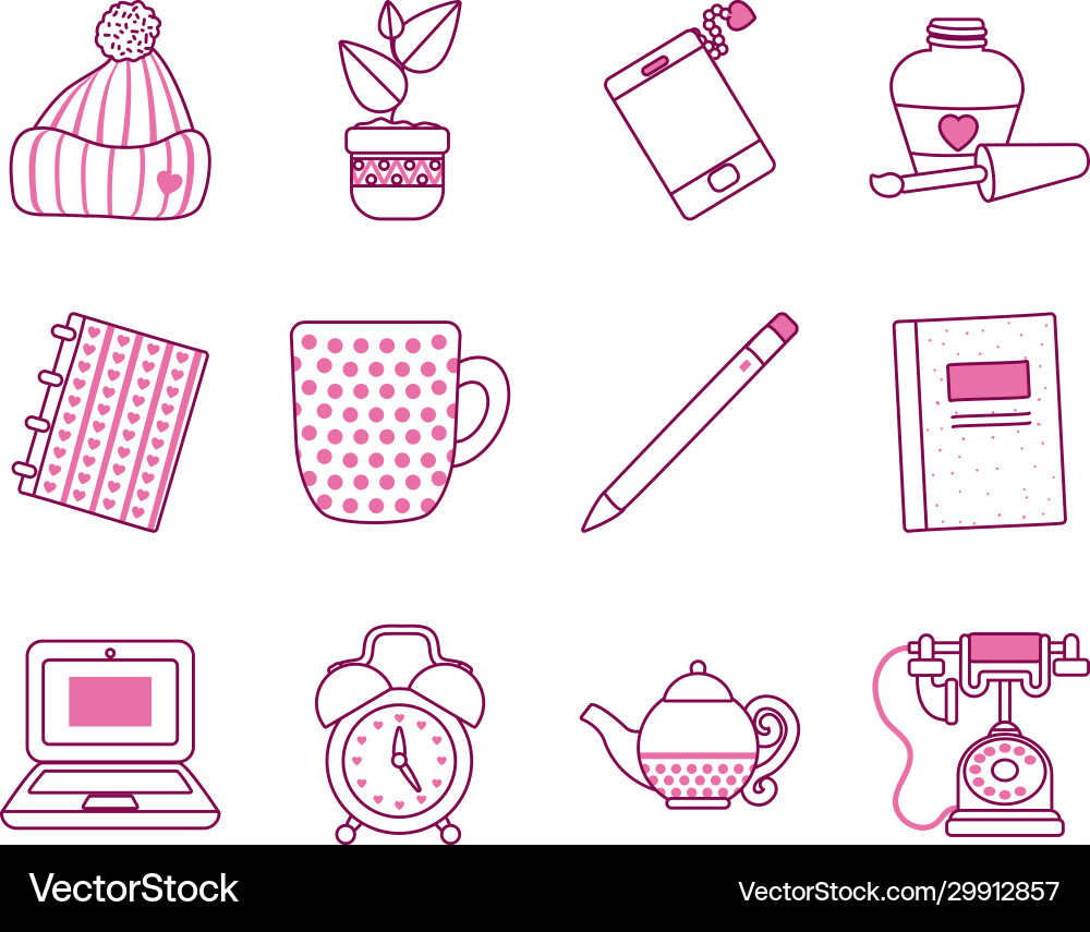 Isolated cute objects half line color style vector image