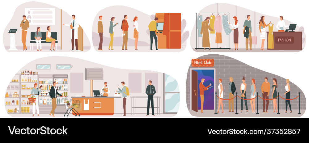 Line people store queue set different situations Vector Image