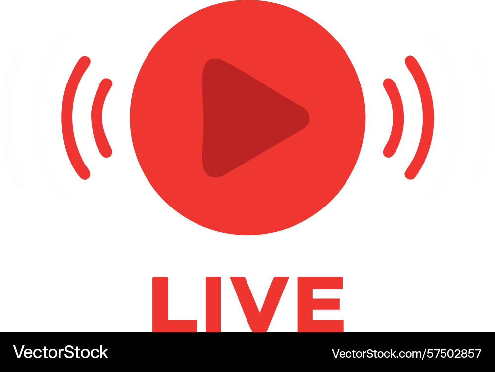 Live streaming red play button icon with signal Vector Image