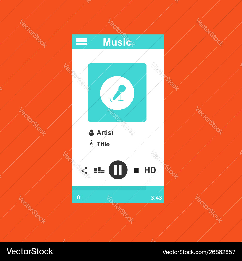 Media player application app template with flat Media player application app template with flat vector image