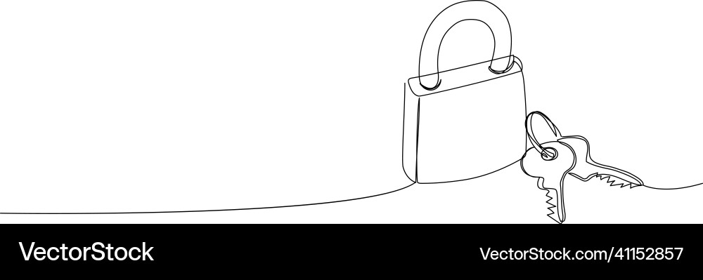 Padlock and key set continuous line drawing one Padlock and key set continuous line drawing one vector image
