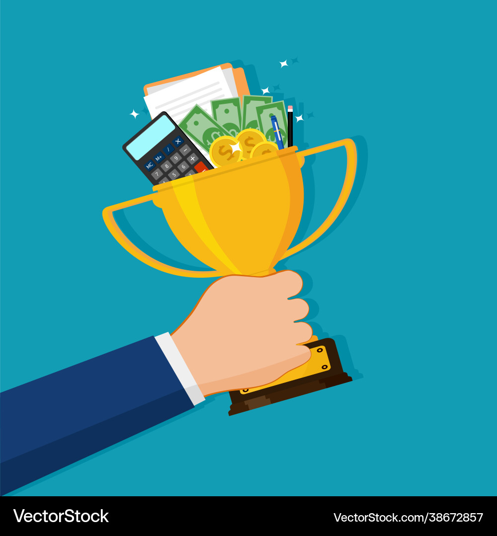People holding trophies and financial documents People holding trophies and financial documents vector image