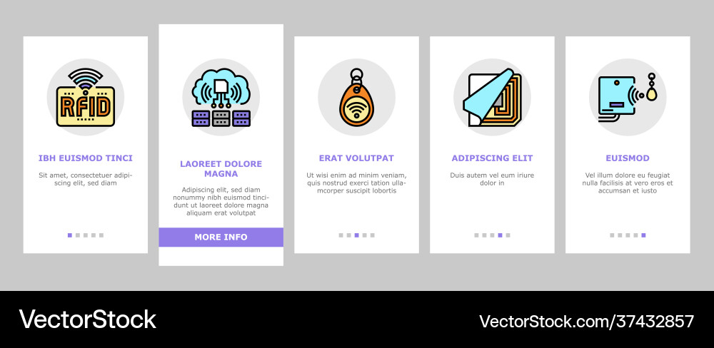 Rfid chip technology onboarding icons set Vector Image