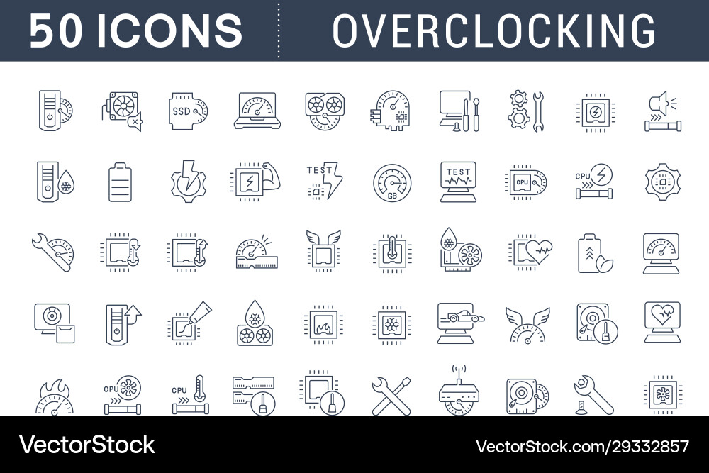 Set line icons overclocking Set line icons overclocking vector image
