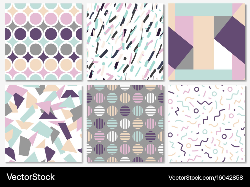 Delicate set of seamless patterns in memphis style Delicate set of seamless patterns in memphis style vector image