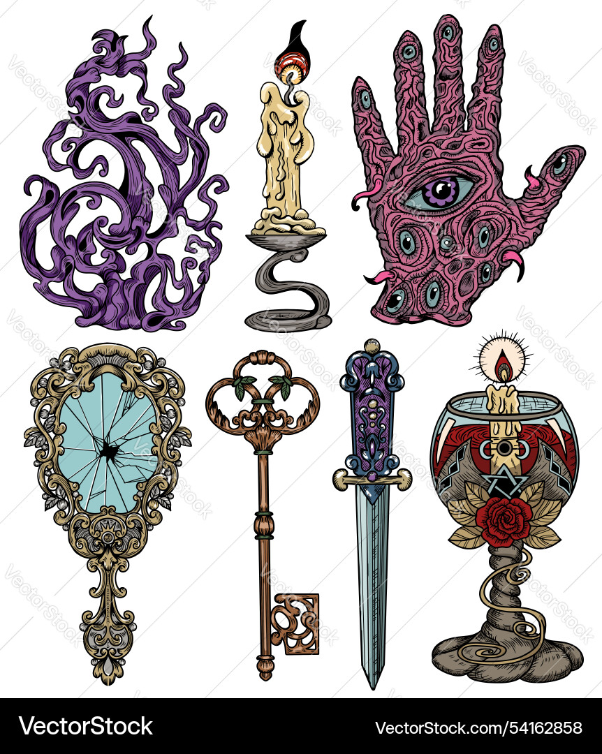 Design set with colorful mystic objects Design set with colorful mystic objects vector image