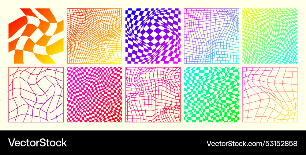 Groovy checkered pattern neon distorted tiled Groovy checkered pattern neon distorted tiled vector image