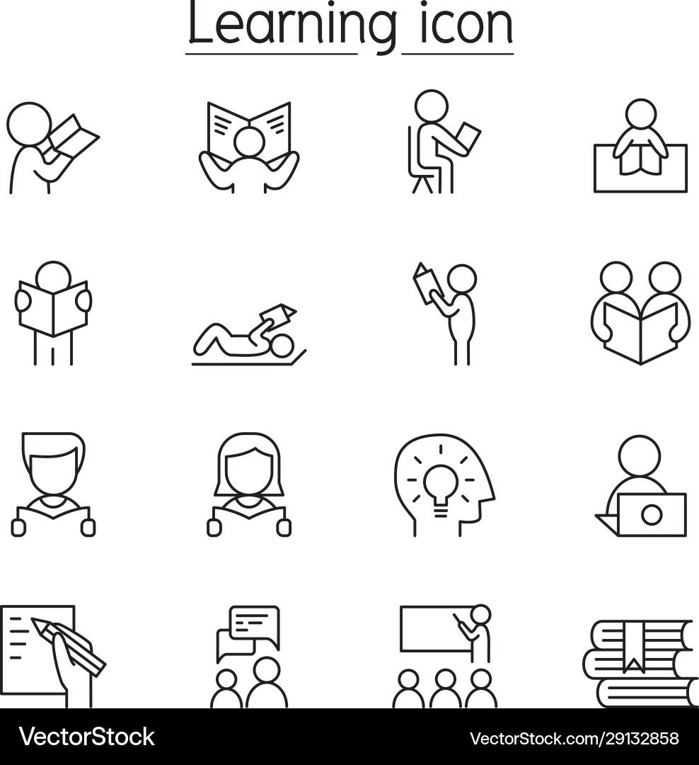 Learning reading icon set in thin line style Learning reading icon set in thin line style Vector Image