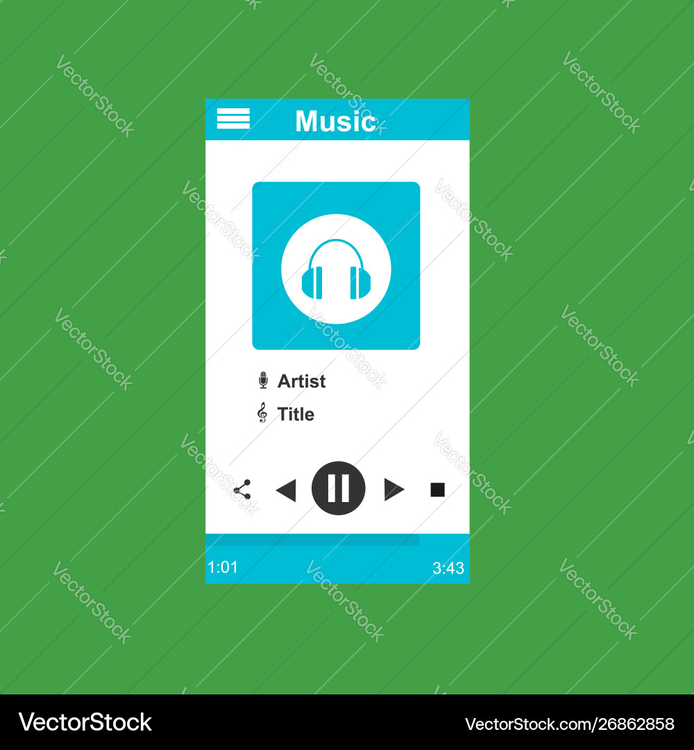 Media player application app template with flat Media player application app template with flat vector image
