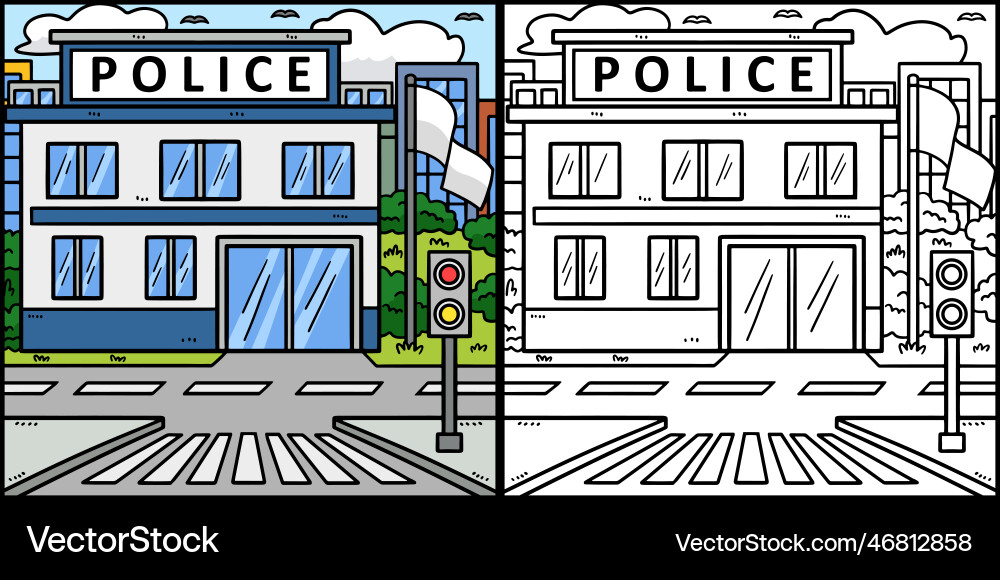 Police station coloring page colored Police station coloring page colored vector image