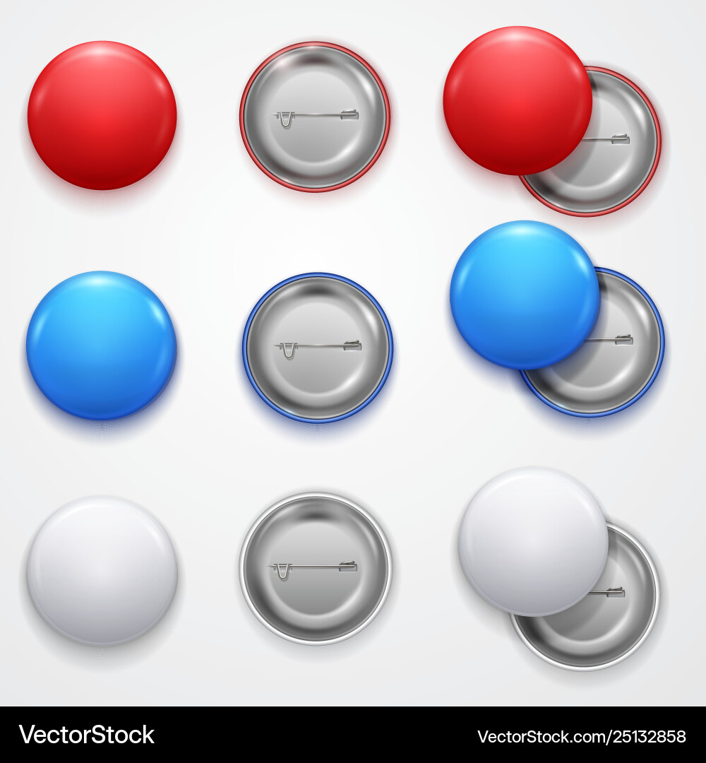 Realistic 3d empty color blank circle button badge vector image