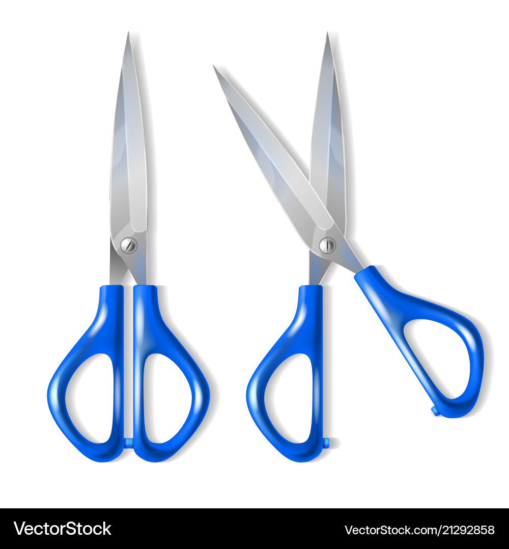 Realistic Scissors Set with Blue Handles Vector Image