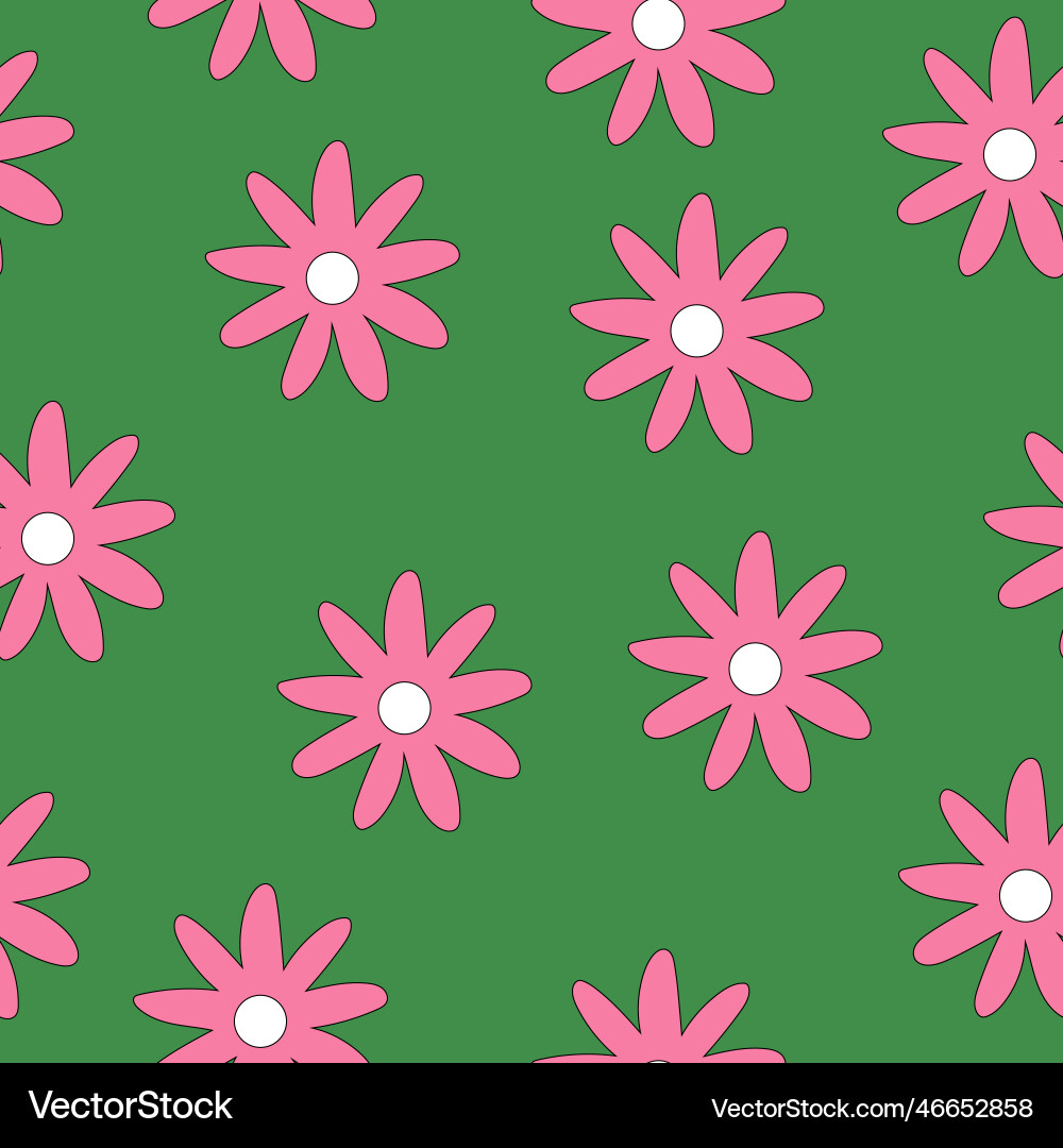 Seamless pattern with pink flowers in groovy style Vector Image