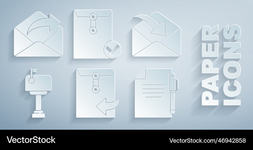 Set envelope mail box document and pen check Set envelope mail box document and pen check Vector Image