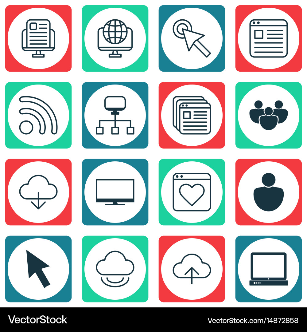 Set of 16 world wide web icons includes followed vector image