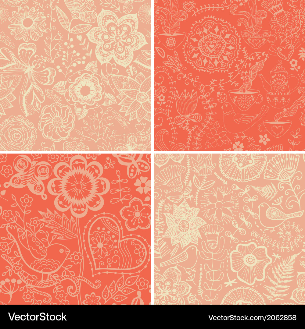 Set of four floral patterns seamlessly tiling Vector Image