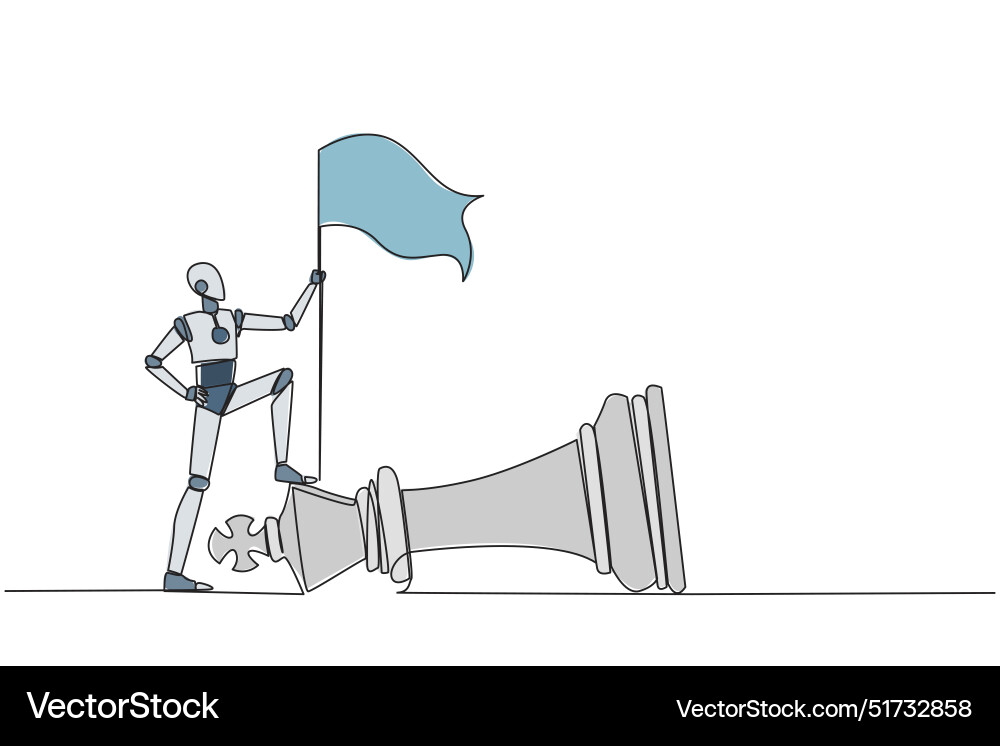 Single continuous line drawing smart robot Vector Image