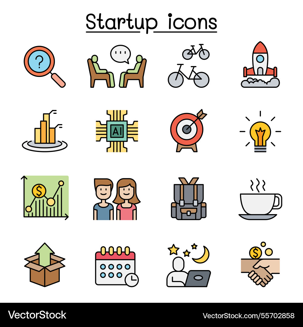 Startup icon set in colorline style Startup icon set in colorline style vector image