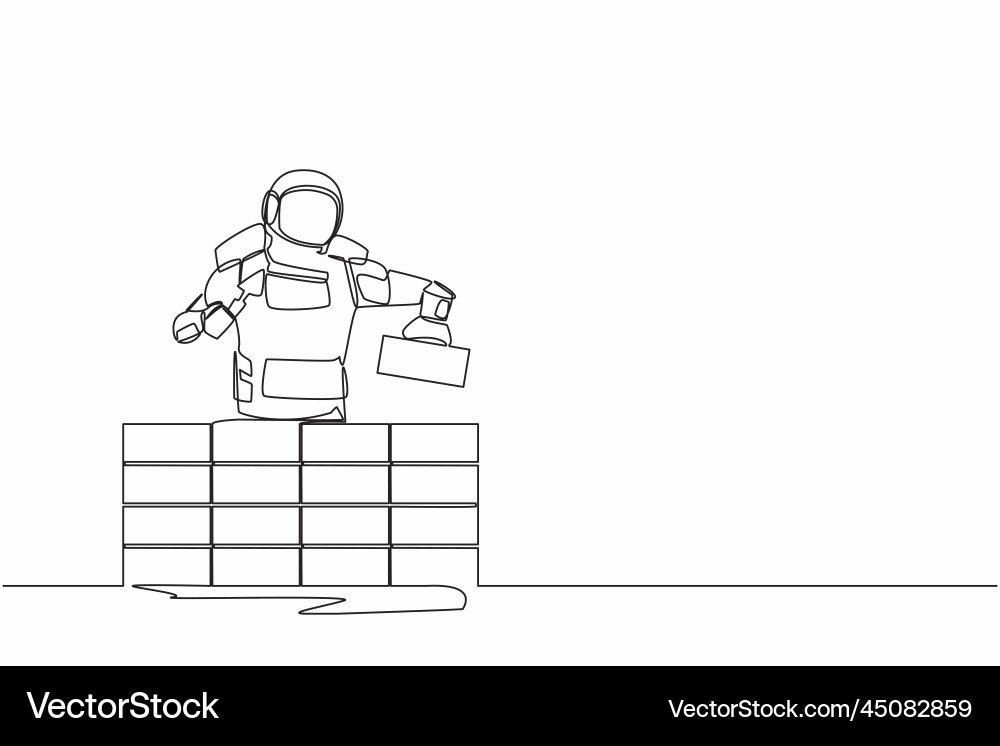 Continuous one line drawing astronaut building Vector Image