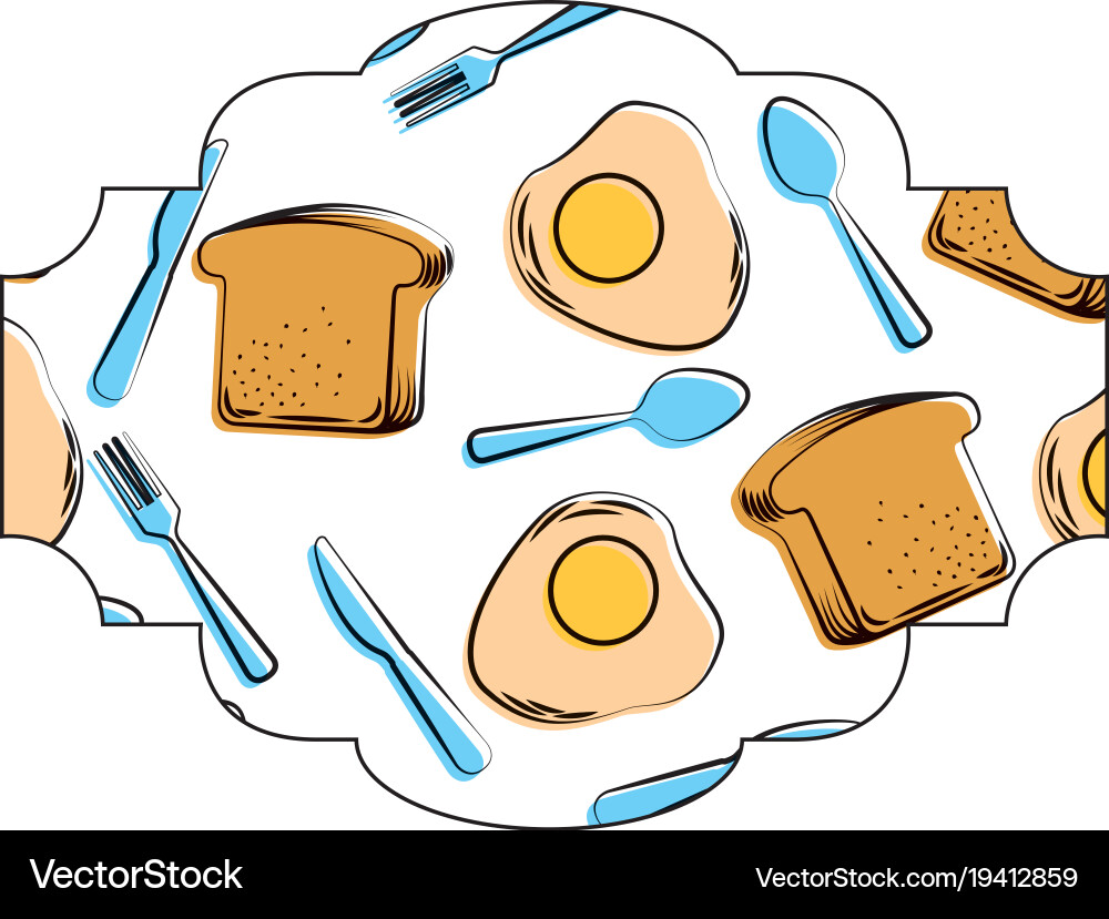 Frame with eggs and cutlery pattern background Vector Image