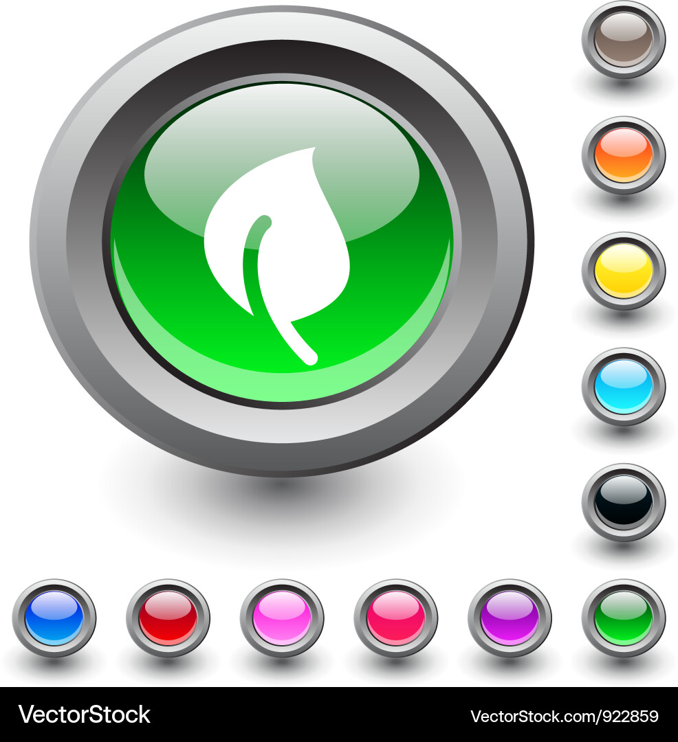 Leaf Button - Green Round Icon vector image