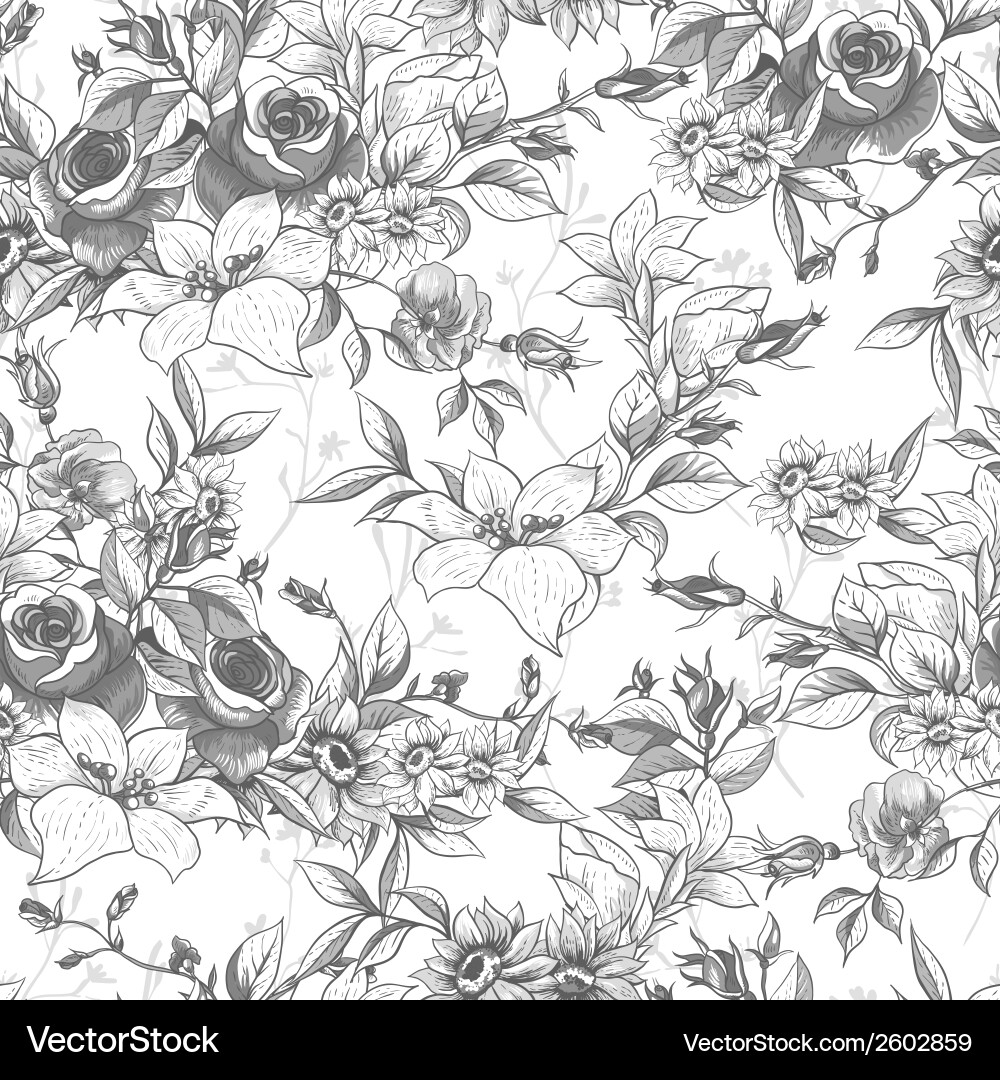Monochrome Rose Floral Background Vector Image