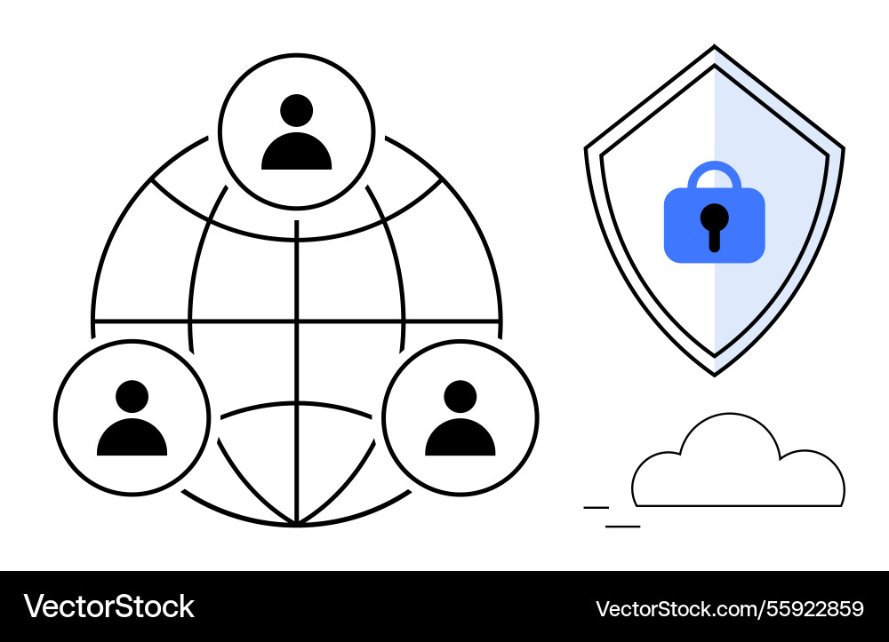 Network of connected users with security shield Network of connected users with security shield vector image