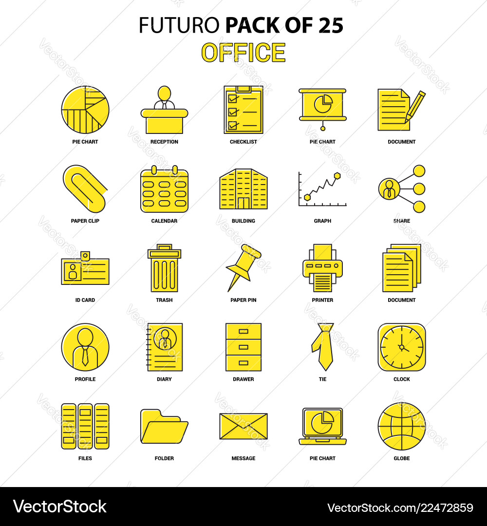 Office icon set yellow futuro latest design Vector Image