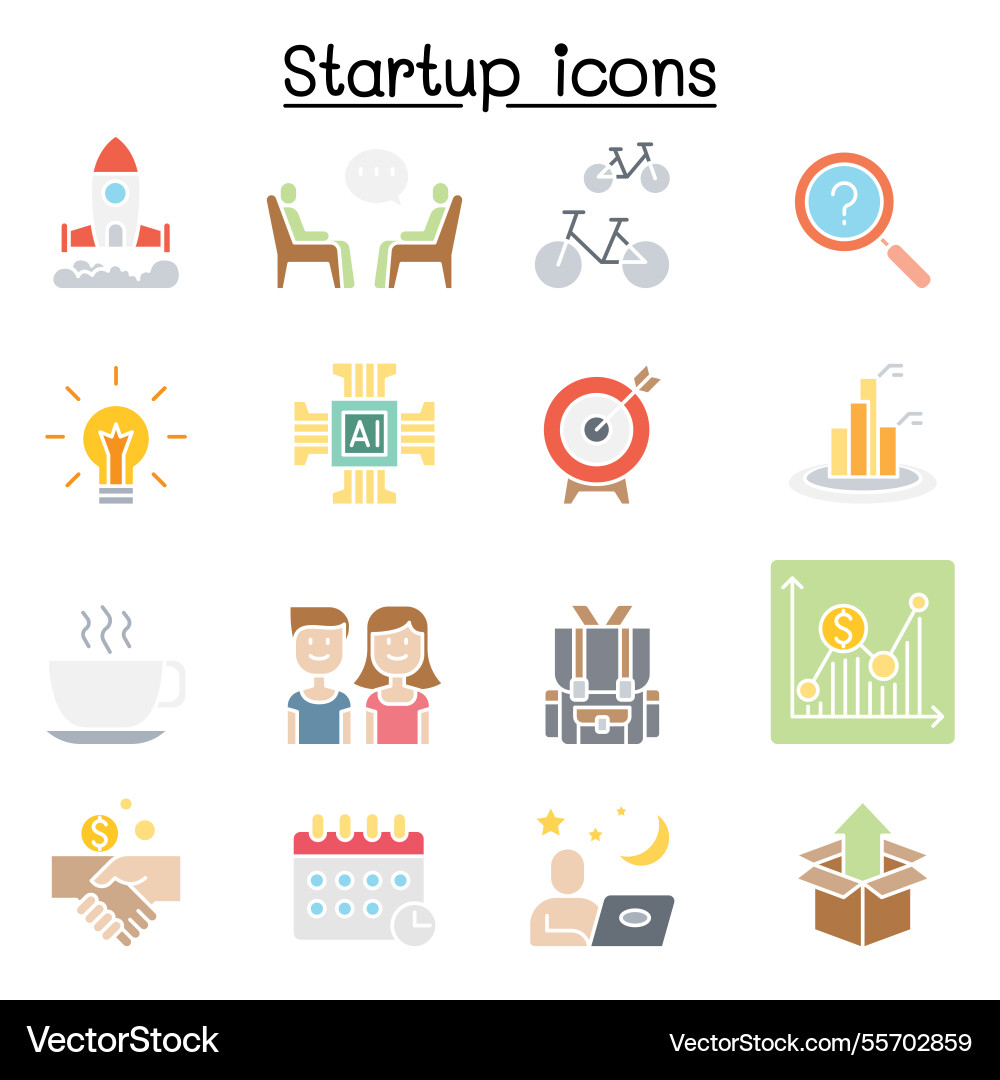 Startup icon set in flat color style Startup icon set in flat color style vector image