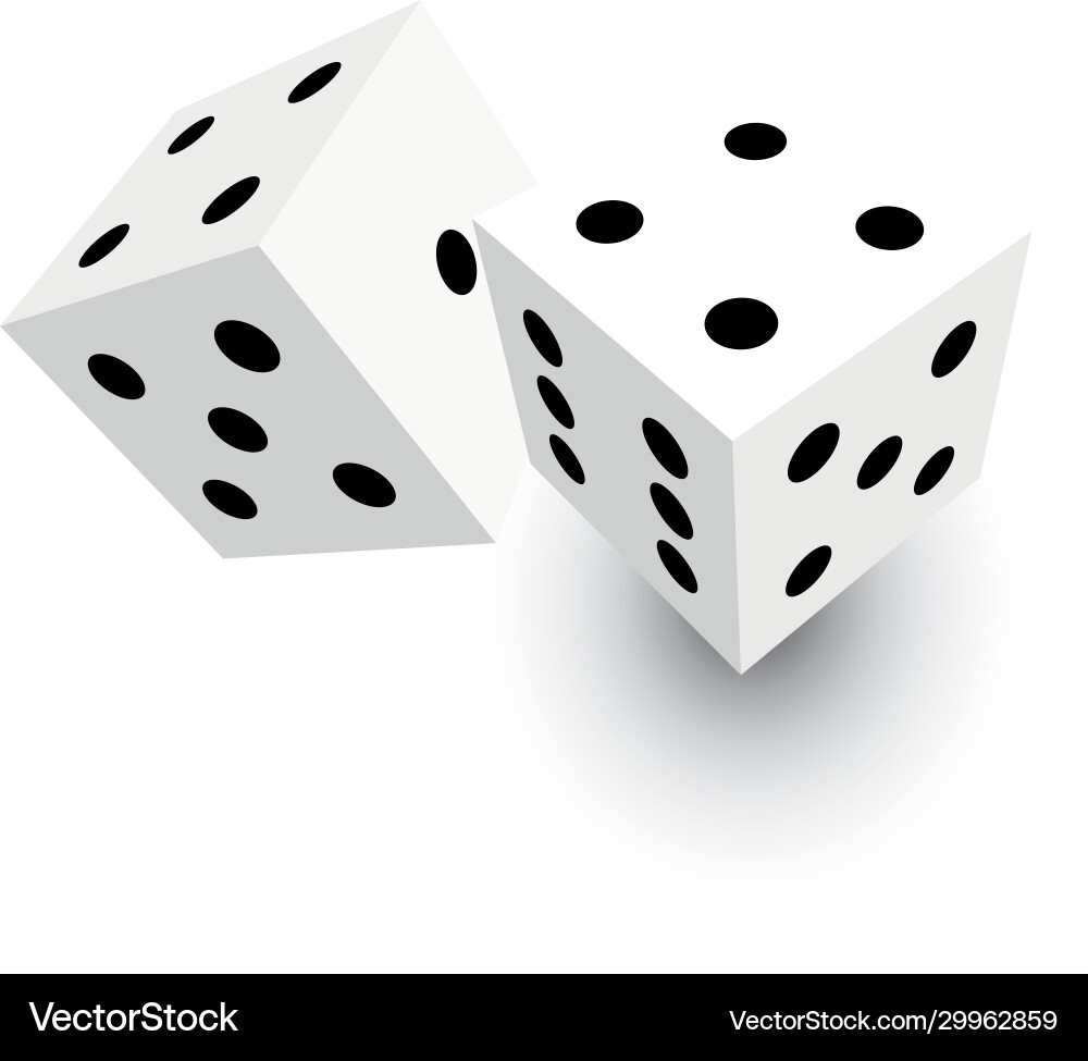 Two white dice with black dots 3d object Vector Image